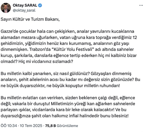 Saral'ın söz konusu paylaşımı bu şekildeydi: