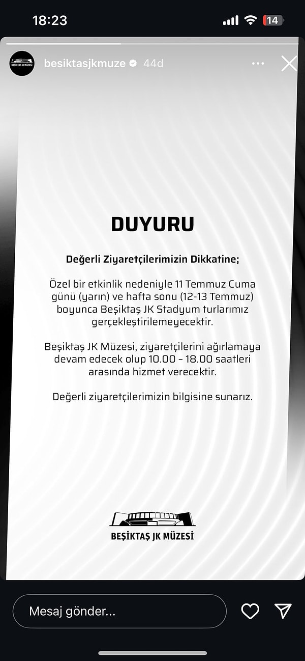 BJK Müzesi’nin paylaşımı da heyecanı artırdı.
