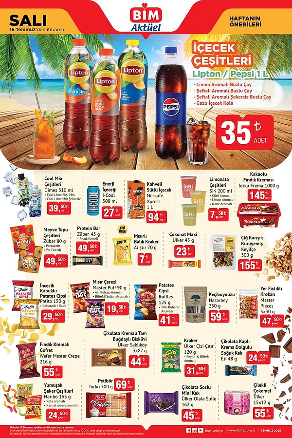 Lipton / Pepsi İçecek Çeşitleri 1 Litre 35 TL