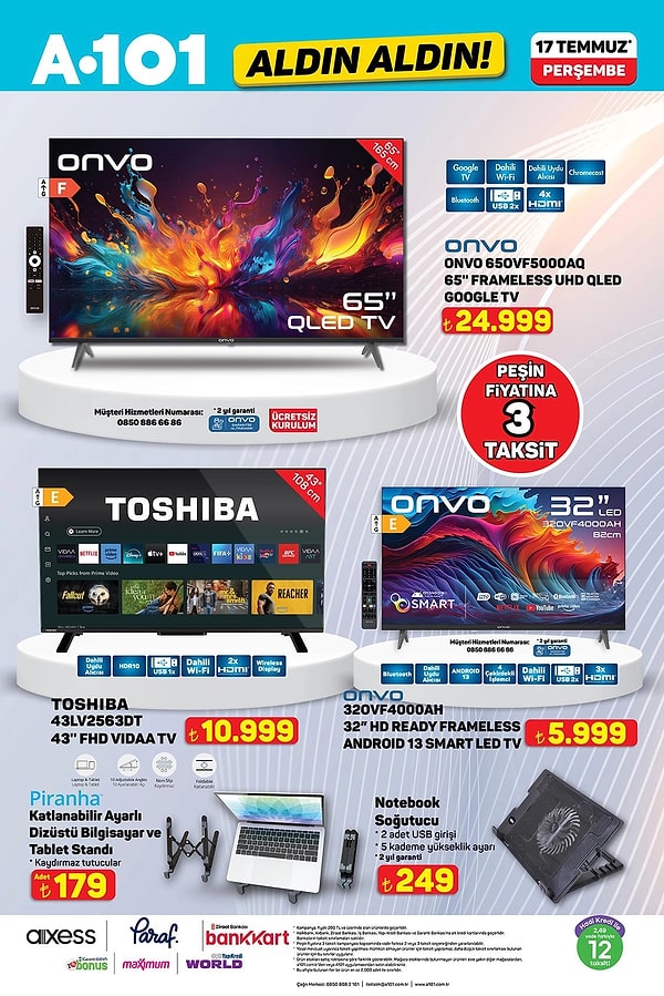 Onvo 65" Frameless UHD QLED Google Tv 24.999 TL