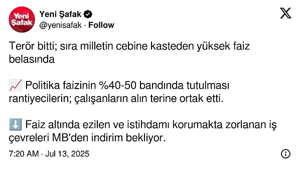 Gazete ayrıca Merkez Bankası’nın “bağımsızlığını” da eleştirdi.