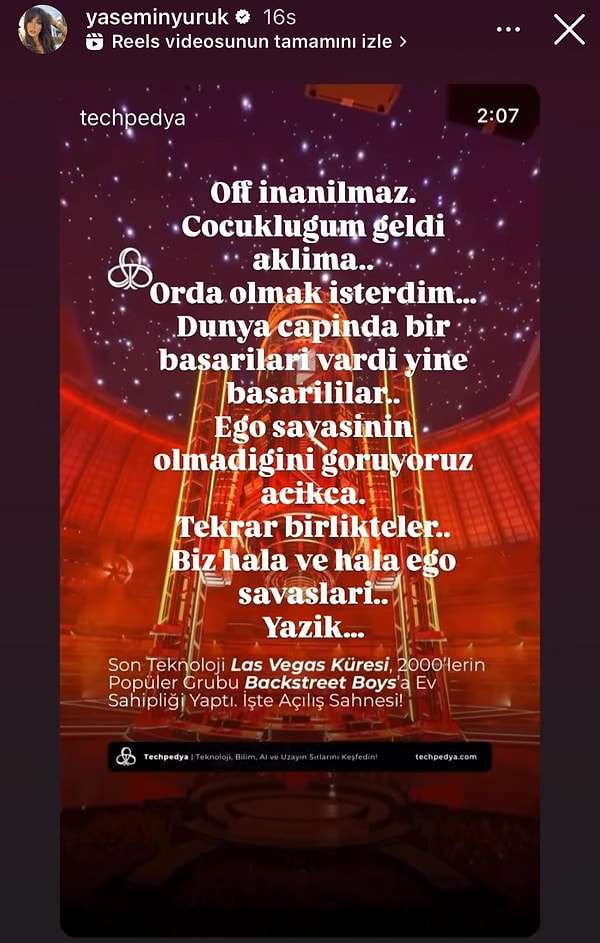 Yasemin, Backstreet Boys konserini paylaşarak şu ifadeleri kullandı: