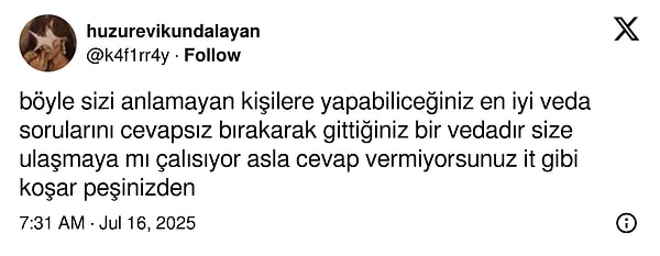 "En iyi veda: Cevapsız bırakmak" 👇