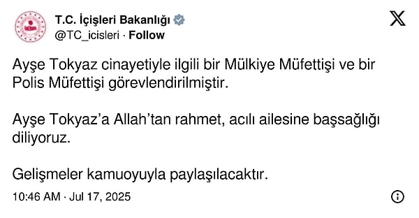 Bakanlığın paylaşımı 👇