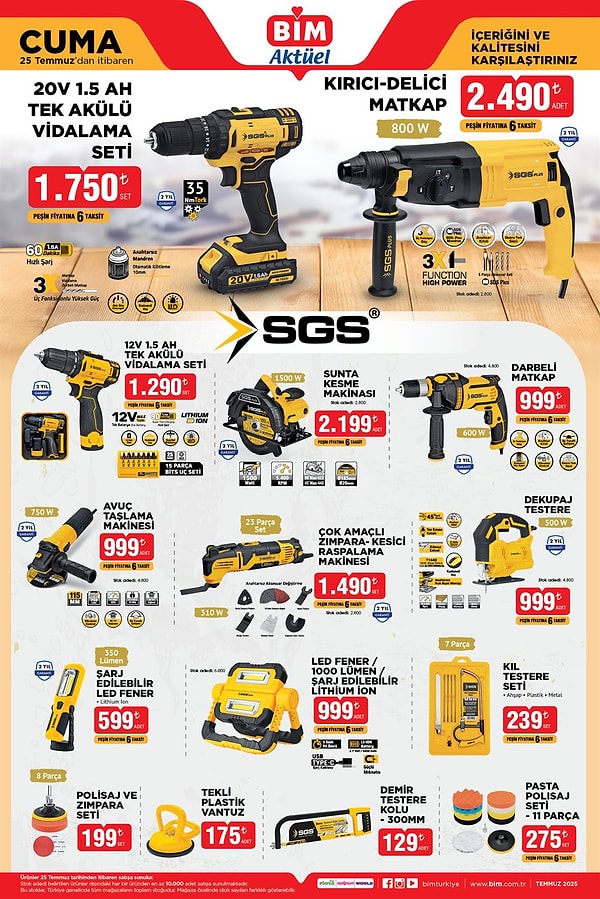 SGS 20V 1.5 AH Tek Akülü Vidalama Seti 1.750 TL