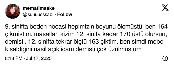 Bir kullanıcı, 9. sınıfta hocasının boyunu ölçtüğünü bu şekilde anlattı.