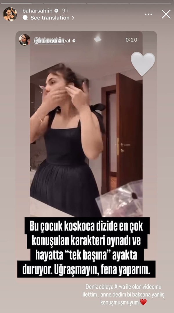 Olayların büyümesinin ardından, dizinin diğer oyuncularından biri olan Deniz Uğur, Bahar Şahin’e destek olmuştu.