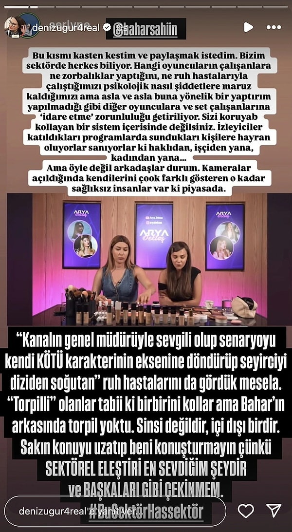 7. Deniz Uğur, Bahar Şahin'e destek açıklaması yaptı.