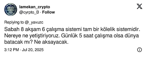 Sorarım size: "Günde 5 saat çalışma olsa dünya batacak mı?"👇