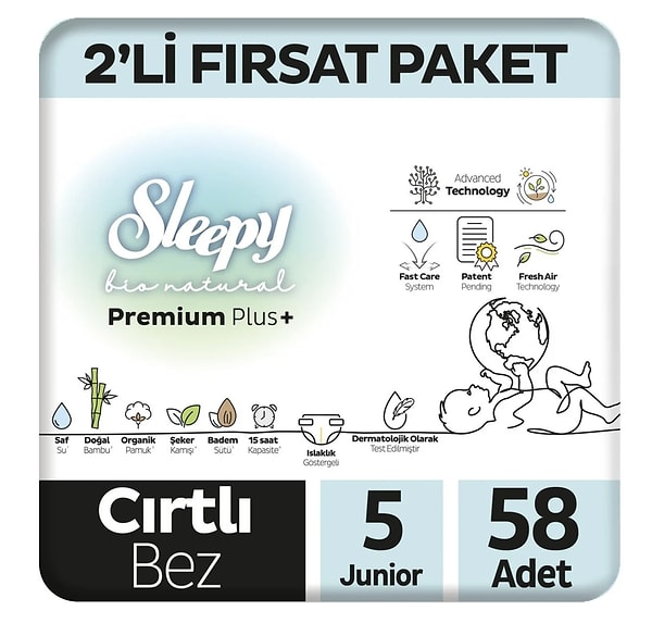 Hepsiburada’da bugün indirime giren Sleepy Bio Natural Premium Plus Ekonomik Fırsat Paketi, bebeğinizin hassas cildi için hem konforlu hem de güvenli bir seçenek!