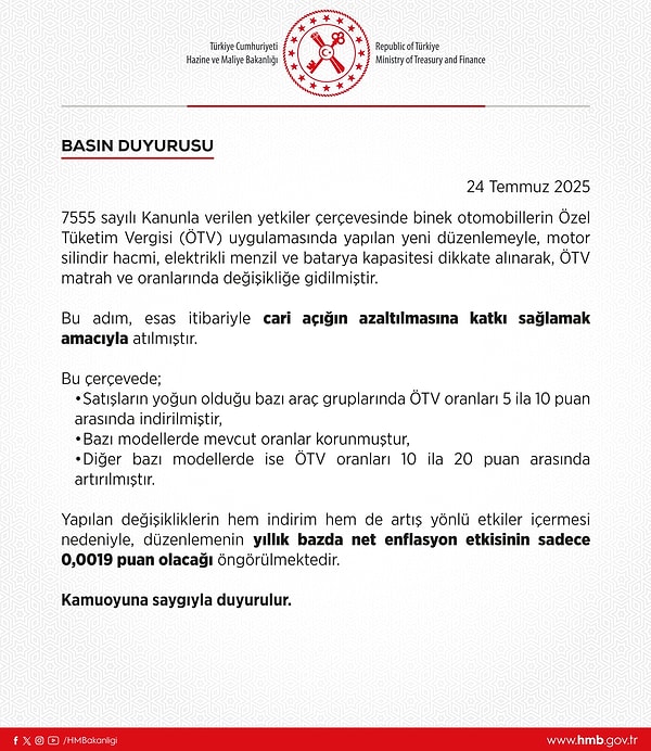 Bakanlık ÖTV düzenlemesinin neden yapıldığını açıkladı.