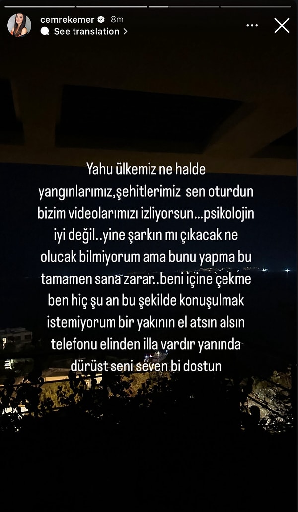 Ancak bu gelişmeler Cemre Kemer’in tepkisini geciktirmedi. Sosyal medyada paylaştığı sert mesajla Gülçin'e zehir zemberek sözlerde bulundu.