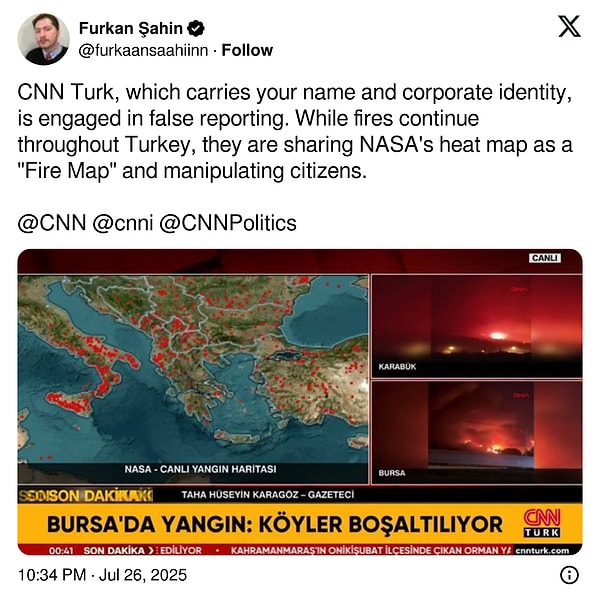 Sosyal medyada tepki çeken bu “hata” sonrasında bazı kullanıcılar CNN Türk’ü yalan haber yaptığı gerekçesiyle kanalın uluslararası isim sahibi CNN’e şikayet etti.