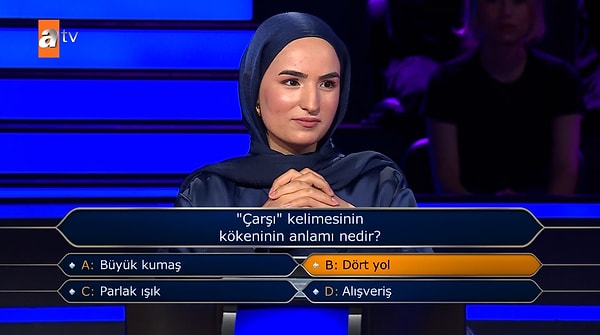 Genç kadın, 200 bin TL değerindeki soruda yarışmadan çekildi.