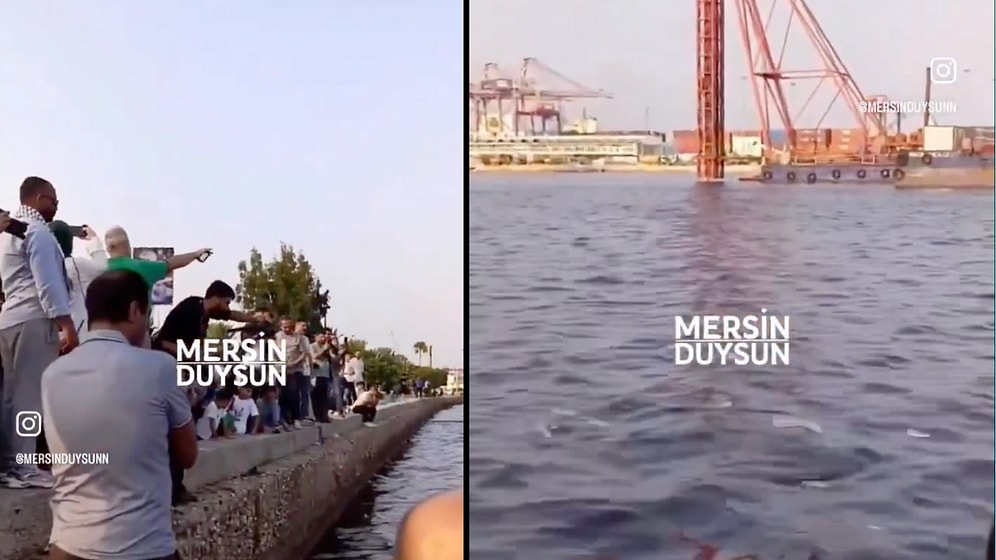 Mersin'de Vatandaşlar Gazze İçin Akdeniz'e Gıda Dolu Şişeler Attı