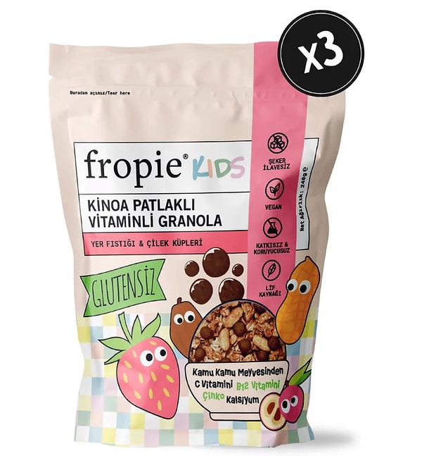 Fropie Kids Granola - Yer Fıstığı & Çilek Küpleri 240gr x 3 Adet
