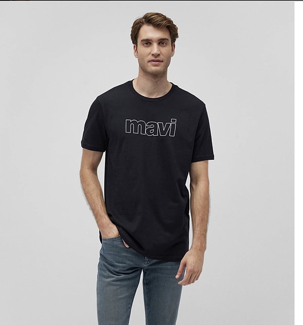 Mavi Mavi Logo Baskılı Siyah Tişört