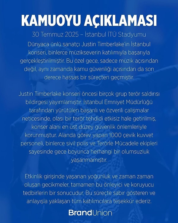 Organizasyonu üstlenen BrandUnion ise gelen sert tepkilerin ardından açıklama yaptı.
