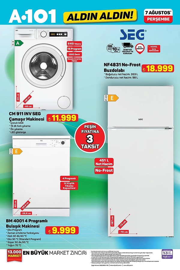 SEG Çamaşır Makinesi 11.999 TL