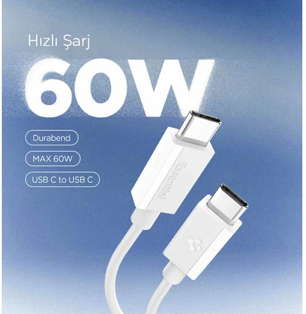 Spigen USB-C to USB-C 1 Metre Kablo 60W Güç / PPS 2.0 Super Hızlı Şarj