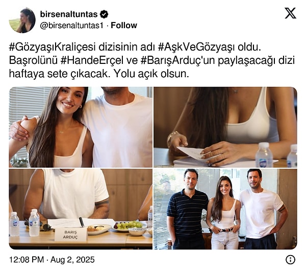 Birsen Altuntaş, dizinin isminin Aşk ve Gözyaşı olduğunu duyurdu.