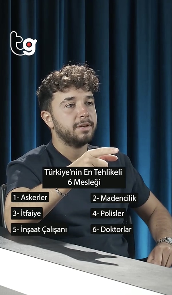 @genctg kullanıcı adına sahip bir TikTok hesabı, podcast bölümünde en tehlikeli meslekleri açıkladı.