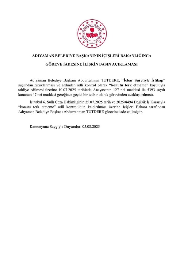 İçişleri Bakanlığı'ndan açıklama yapıldı;