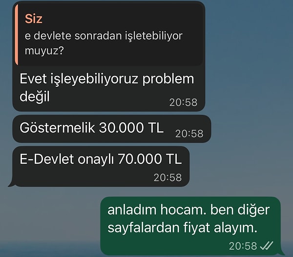 Pazar yeri gezen emekli gibi başka tezgahlara da soracağımı söyledim ama dolandırıcı fiyat kırmadı.