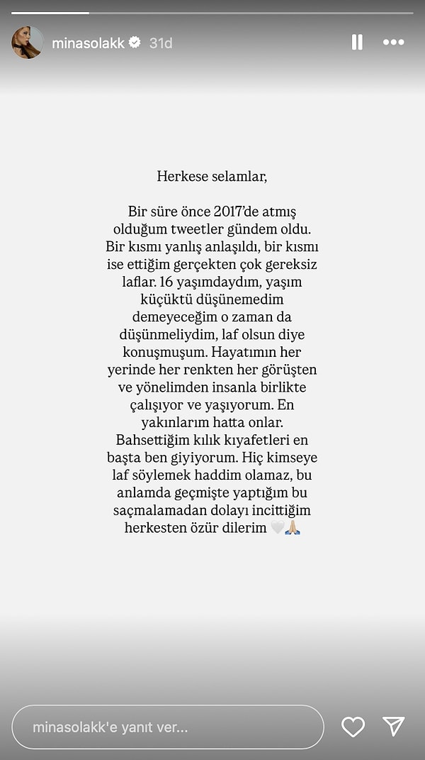 Birkaç gündür konuyla ilgili bir açıklamada bulunması beklenen Manifest Mina, az önce sosyal medya hesabından bir özür metni yayınladı.