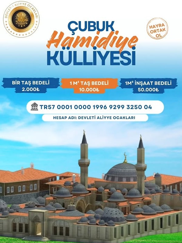 Külliye yapımı için yardım kampanyası düzenlediği ortaya çıktı.