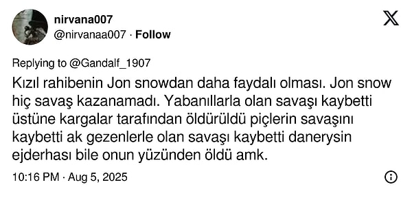 Maalesef bazı noktalarına hak vermek zorunda kalsam da Jon'uma kıyamam.