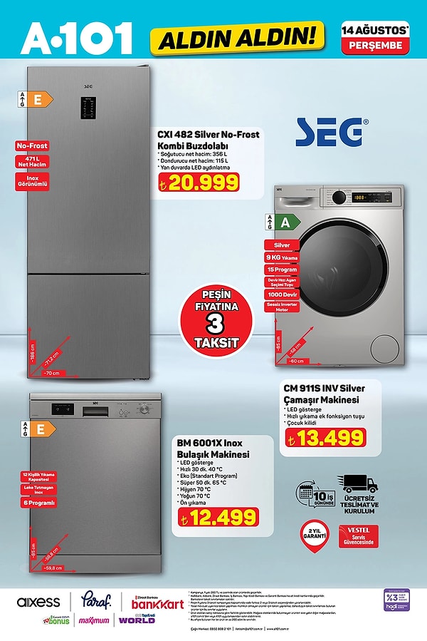 SEG Silver Çamaşır Makinesi 13.499 TL