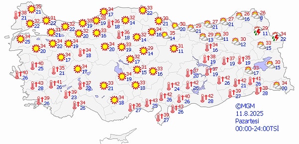 11 Ağustos Pazartesi Hava Durumu 👇