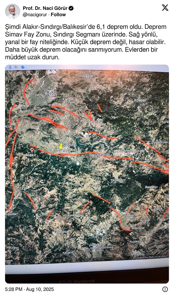 Daha büyük bir deprem beklemediğinin altını çizdi.