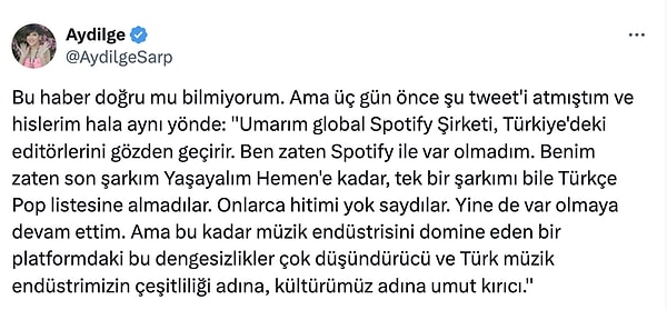 Aynı konuda Aydilge de sessiz kalmadı.
