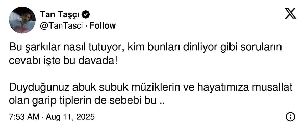 Son olarak Tan Taşçı, X hesabından yaptığı paylaşımla olaya sert tepki gösterdi: