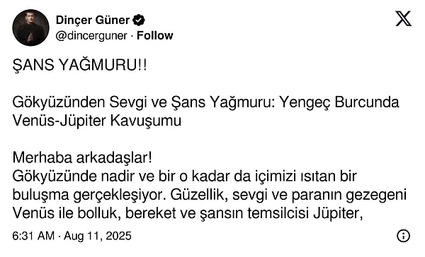 "Gökyüzünde nadir ve bir o kadar da içimizi ısıtan bir buluşma gerçekleşiyor. "