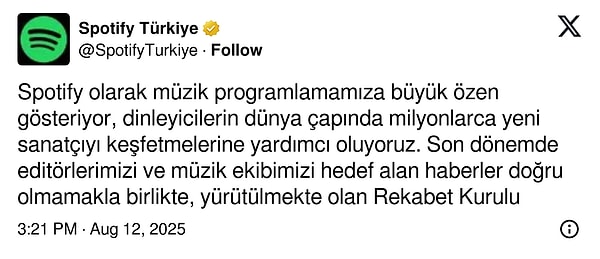 Spotify'dan söz konusu iddialara ve başlatılan soruşturmaya dair açıklama geldi.