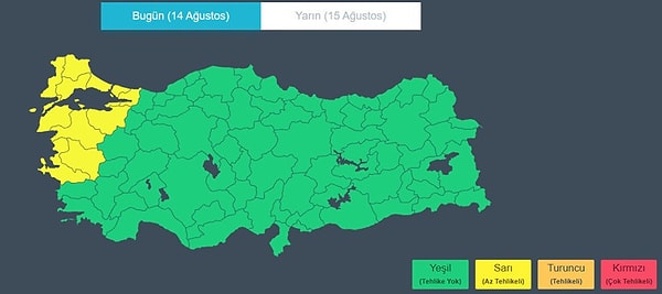Meteoroloji Genel Müdürlüğü, 11 il için sarı kodlu alarm verdi.