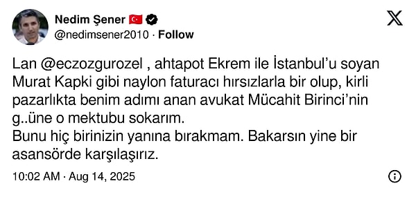 Nedim Şener’in paylaşımı👇