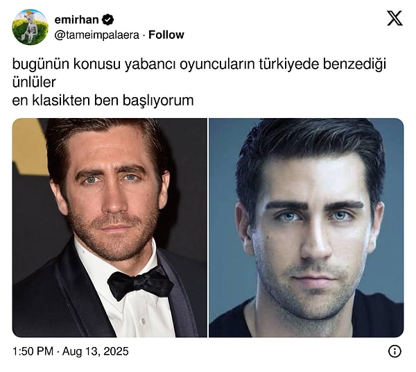 X platformunda @tameimpalaera isimli bir kullanıcı, “Yabancı oyuncuların Türkiye’deki benzerleri” temalı eğlenceli bir thread başlatarak konuyu yeniden gündeme taşıdı!