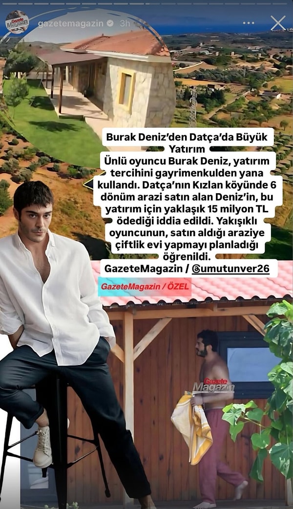 Datça tatili sırasında adı Yaren Güldiken ile aşk iddialarına karışan Burak Deniz, şimdi de bölgedeki servet değerindeki yatırımıyla konuşuluyor.