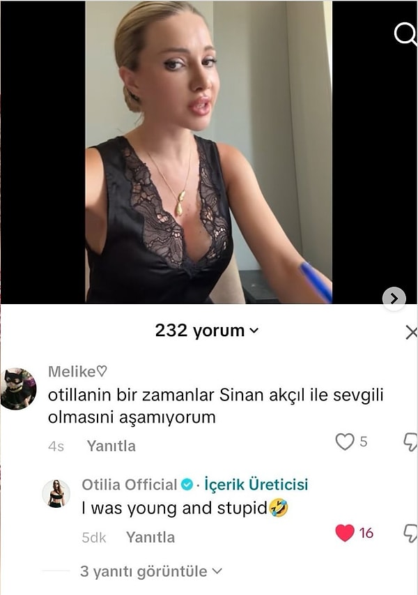 Yıllar sonra Otilia, bir takipçisinin yorumuna verdiği yanıtla Sinan Akçıl'la yıllar önce yaşadığı aşk defterlerini yeniden açtı.