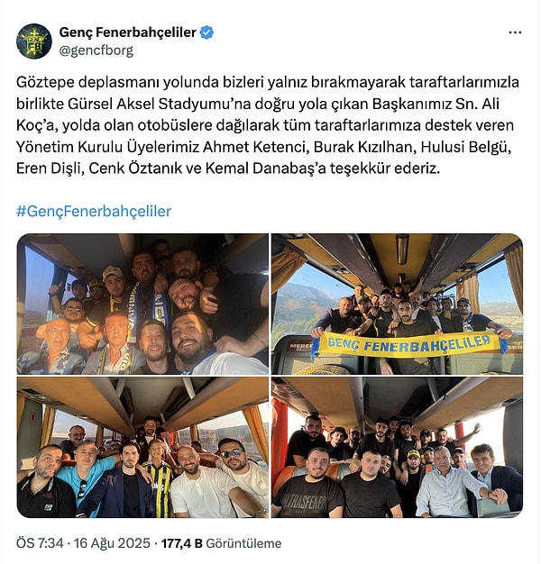 Genç Fenerbahçeliler sosyal medyadan Ali Koç ve yönetim kurulu üyelerine teşekkür etti.
