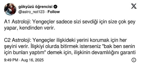 Ardından bu akım astrolojiye de sıçradı ve X'teki pek çok astroloji hesabı C2 seviye burç tespitlerini paylaştı.