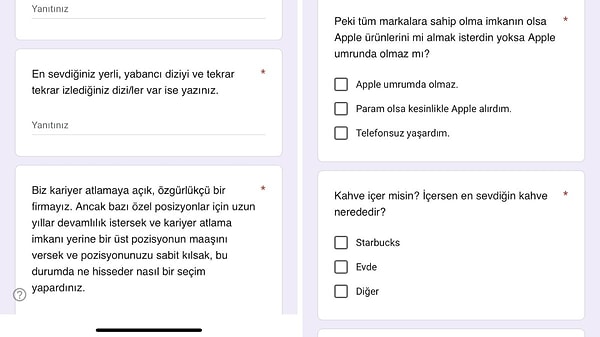 Bir iş görüşmesi öncesi doldurulması gereken formda adaylara ilginç sorular yöneltildi.