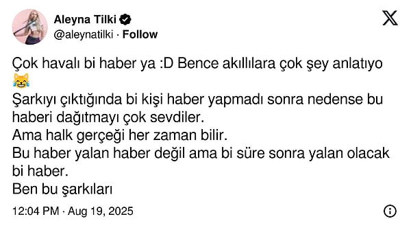 "Başarısızlığını" vurgulayan haberlere de yine aynı konuya değinerek sitem etti. "Şarkıyı çıktığında bi kişi haber yapmadı sonra nedense bu haberi dağıtmayı çok sevdiler. Ama halk gerçeği her zaman bilir" dedi.