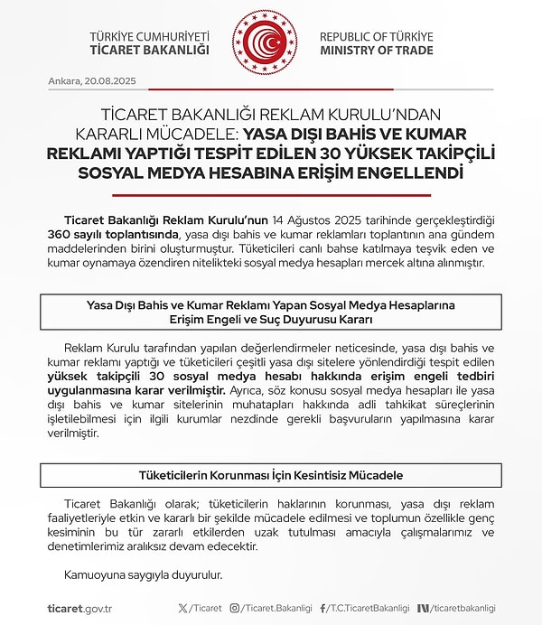 Ticaret Bakanlığı’nın açıklaması 👇