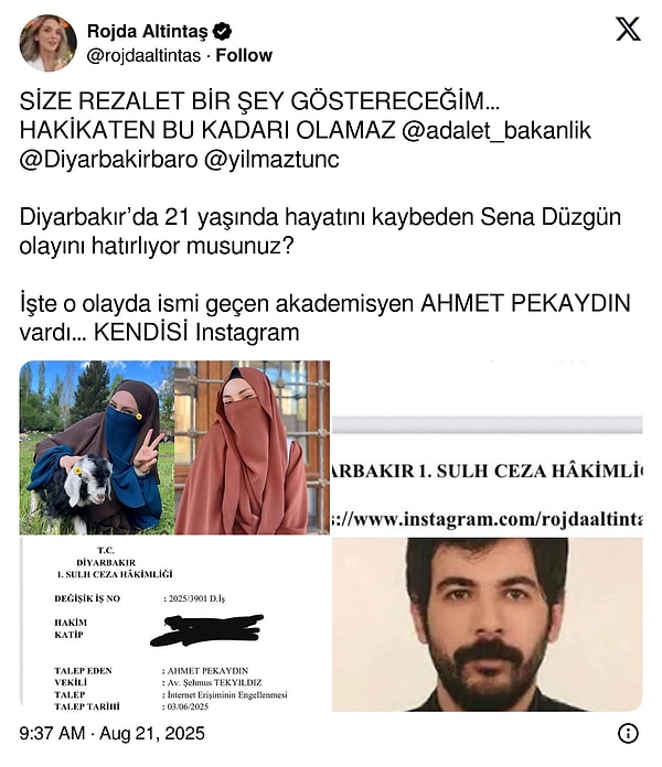 Gazeteci Rojda Altıntaş'ın paylaşımı 👇