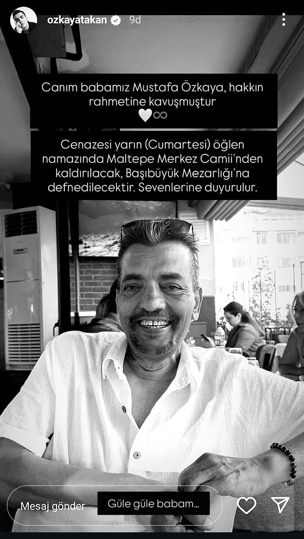 Özkaya, paylaşımında “Güle güle babam…” ifadeleriyle yürekleri dağladı.